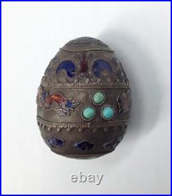 Antique CHINESE ENAMELED Metal EGG Turquoise DRAGON early China rare c. 19th Cent