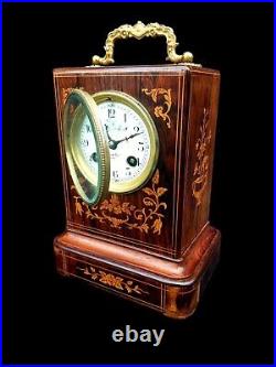 Antique Carriage Clock French Charles X Inlaid Wood Rare Early 19th Century 1820