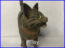 Antique Cat Pull String Toy Reverse Painted Glass Eyes Frightened Cat Rare Early
