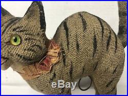 Antique Cat Pull String Toy Reverse Painted Glass Eyes Frightened Cat Rare Early