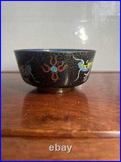 Antique Chinese Cloisonné DRAGON & BALL bowl rare early enamel on metal fine