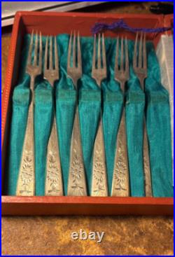Antique Chinese Export RARE Sterling Silver 6 Forks Set 925 made early 1940s