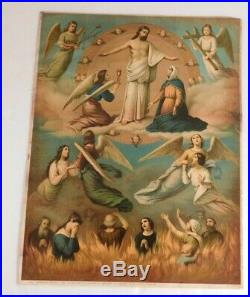 Antique Christ Lithograph Religious Print Rare late 1800s early 1900s 16.5 X 13