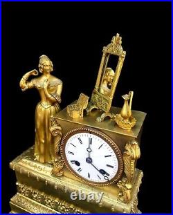 Antique Clock French Empire Bronze Rare Early 19th Century Circa 1800 Ormolu