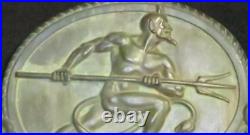 Antique Devil Bronze Dish Plate Face Satyr Plaque Scepter Medal Decor Rare 20th