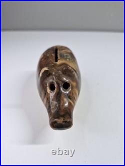 Antique Drip Glazed Stoneware Pig Piggy Bank Hole Eyed Early 19th Century RARE