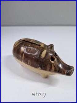 Antique Drip Glazed Stoneware Pig Piggy Bank Hole Eyed Early 19th Century RARE