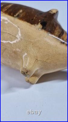 Antique Drip Glazed Stoneware Pig Piggy Bank Hole Eyed Early 19th Century RARE