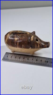 Antique Drip Glazed Stoneware Pig Piggy Bank Hole Eyed Early 19th Century RARE