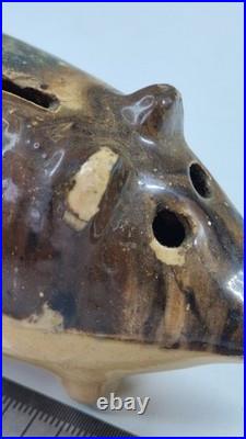 Antique Drip Glazed Stoneware Pig Piggy Bank Hole Eyed Early 19th Century RARE