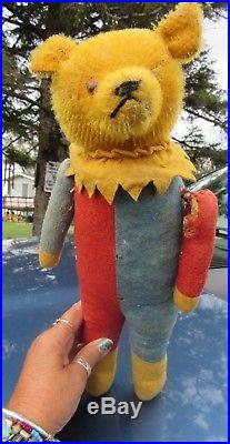 Antique Early 14 Teddy Bear Vintage Rare 1920 Toy Harlequin Jester Clown Doll