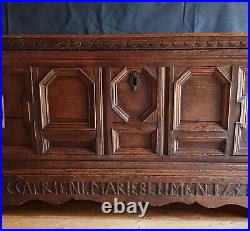 Antique Early 18th Century Oak Coffer with Rare Carved Name & Date 1731