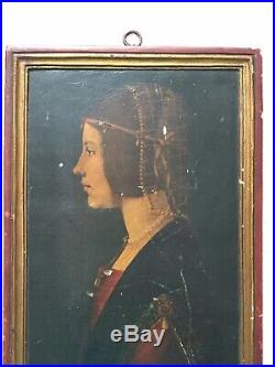 Antique Early 19th Century Beatrice D'Este Oil Portrait Rare Family Crescent