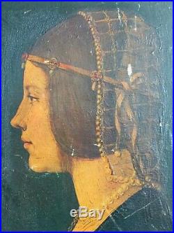 Antique Early 19th Century Beatrice D'Este Oil Portrait Rare Family Crescent
