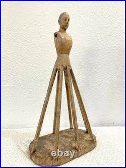 Antique Early 20thC. Rare Diminutive Size Hand Carved Wood Santos Cage Doll
