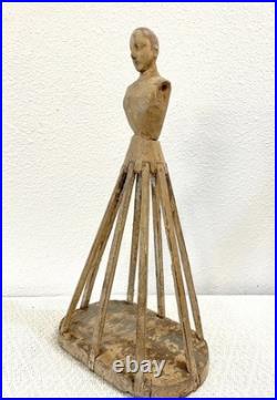 Antique Early 20thC. Rare Diminutive Size Hand Carved Wood Santos Cage Doll