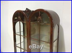 Antique Early 20thC Walnut Display Cabinet With Double dome Top Rare Shape super