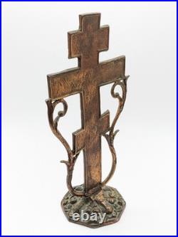 Antique Early 20th C Solid Bronze Russian Orthodox Cross Rare Religious Piece