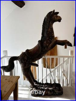 Antique Early 20th-Century Large Rare Hand-Carved Asian Decorative Wooden Horse