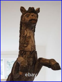 Antique Early 20th-Century Large Rare Hand-Carved Asian Decorative Wooden Horse