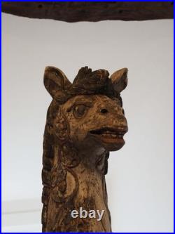 Antique Early 20th-Century Large Rare Hand-Carved Asian Decorative Wooden Horse