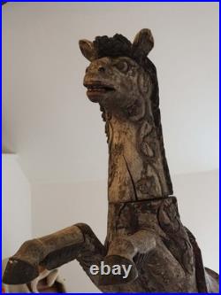 Antique Early 20th-Century Large Rare Hand-Carved Asian Decorative Wooden Horse