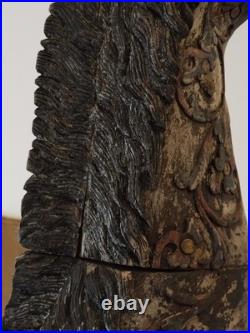 Antique Early 20th-Century Large Rare Hand-Carved Asian Decorative Wooden Horse