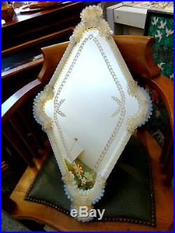 Antique Early 20th Century Opalescent Glass Venetian Wall Mirror Rare Shape