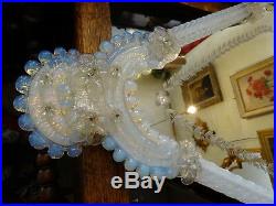 Antique Early 20th Century Opalescent Glass Venetian Wall Mirror Rare Shape