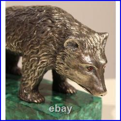 Antique Early 20th RARE Russian Imperial 84 Silver bear Red stone eyes Fabergé