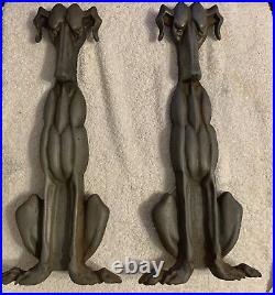 Antique Early Century 17 Cast Iron Dog Andirons-Wall Hanging Decor RARE READ