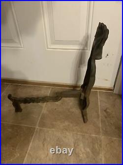 Antique Early Century 17 Cast Iron Dog Andirons-Wall Hanging Decor RARE READ