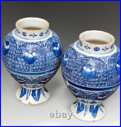 Antique Early Delft Pair of Baluster vases 18thC- Dutch -Good size & Rare 19cm H