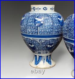 Antique Early Delft Pair of Baluster vases 18thC- Dutch -Good size & Rare 19cm H
