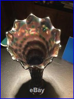 Antique Early Fenton Rustic Blue Carnival Glass Funeral Vase RARE 19 Circa 1910