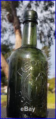Antique Early Glass 1880 Olive Green Rare Red Ruth Brewery Stout Beer Old Bottle