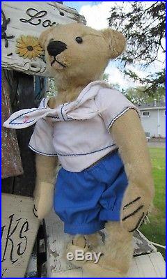 Antique Early Mohair 12 Steiff Teddy Bear Sailor Sam Vintage Rare Longarms Hump