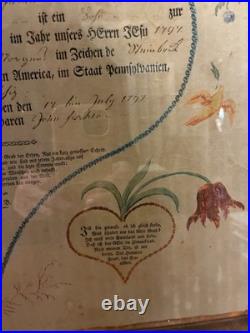 Antique Early Pennsylvania German Fraktur Rare 1802
