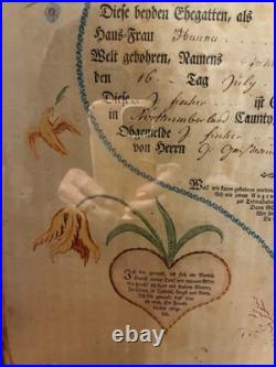 Antique Early Pennsylvania German Fraktur Rare 1802