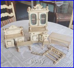 Antique Early Rare 6 Piece German Doll Size Wooden Kitchen Set With Provenance