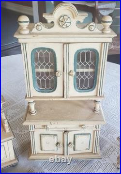 Antique Early Rare 6 Piece German Doll Size Wooden Kitchen Set With Provenance