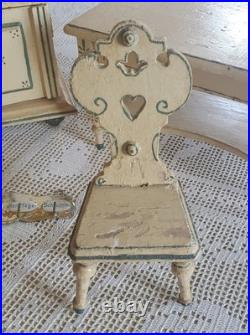 Antique Early Rare 6 Piece German Doll Size Wooden Kitchen Set With Provenance