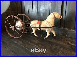 Antique Early Rare Primitive German Horse Pull Toy With Metal Wheels