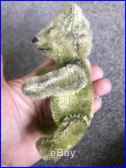 Antique Early Rare Schuco Jointed Miniature Green Mohair Bear Perfume Bottle