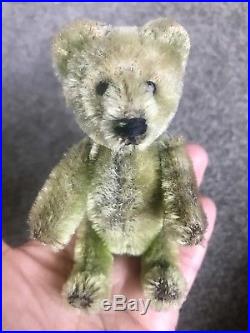 Antique Early Rare Schuco Jointed Miniature Green Mohair Bear Perfume Bottle