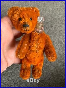 Antique Early Rare Schuco Jointed Miniature Orange Mohair Bear Perfume Bottle