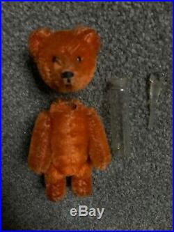 Antique Early Rare Schuco Jointed Miniature Orange Mohair Bear Perfume Bottle
