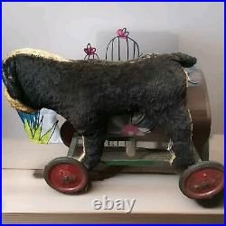 Antique Early Rare Stuffed BULL DOG PUG Ride Pull Toy Mohair