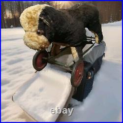 Antique Early Rare Stuffed BULL DOG PUG Ride Pull Toy Mohair