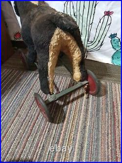 Antique Early Rare Stuffed BULL DOG PUG Ride Pull Toy Mohair